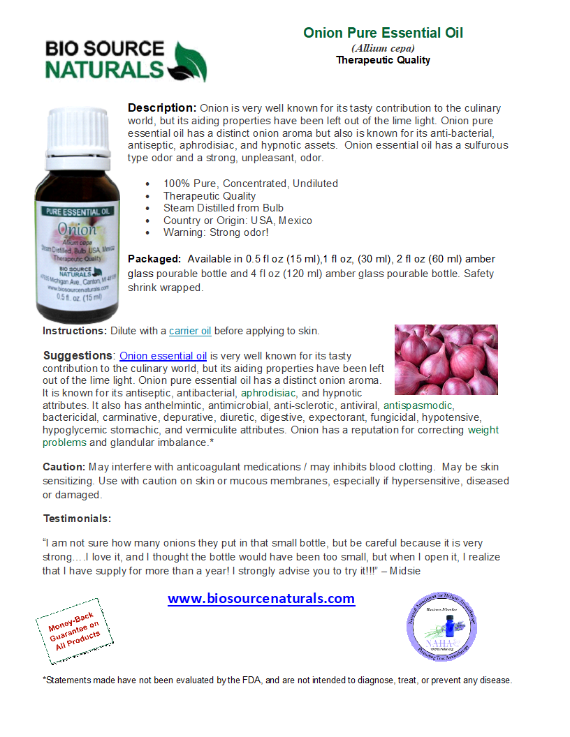 Download Onion Pure Essential Oil Product Bulletin Store Bio Source