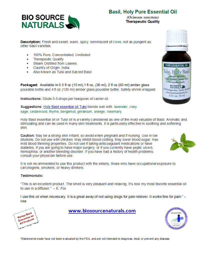 Download Tulsi, Holy Basil Pure Essential Oil Bulletin Store Bio