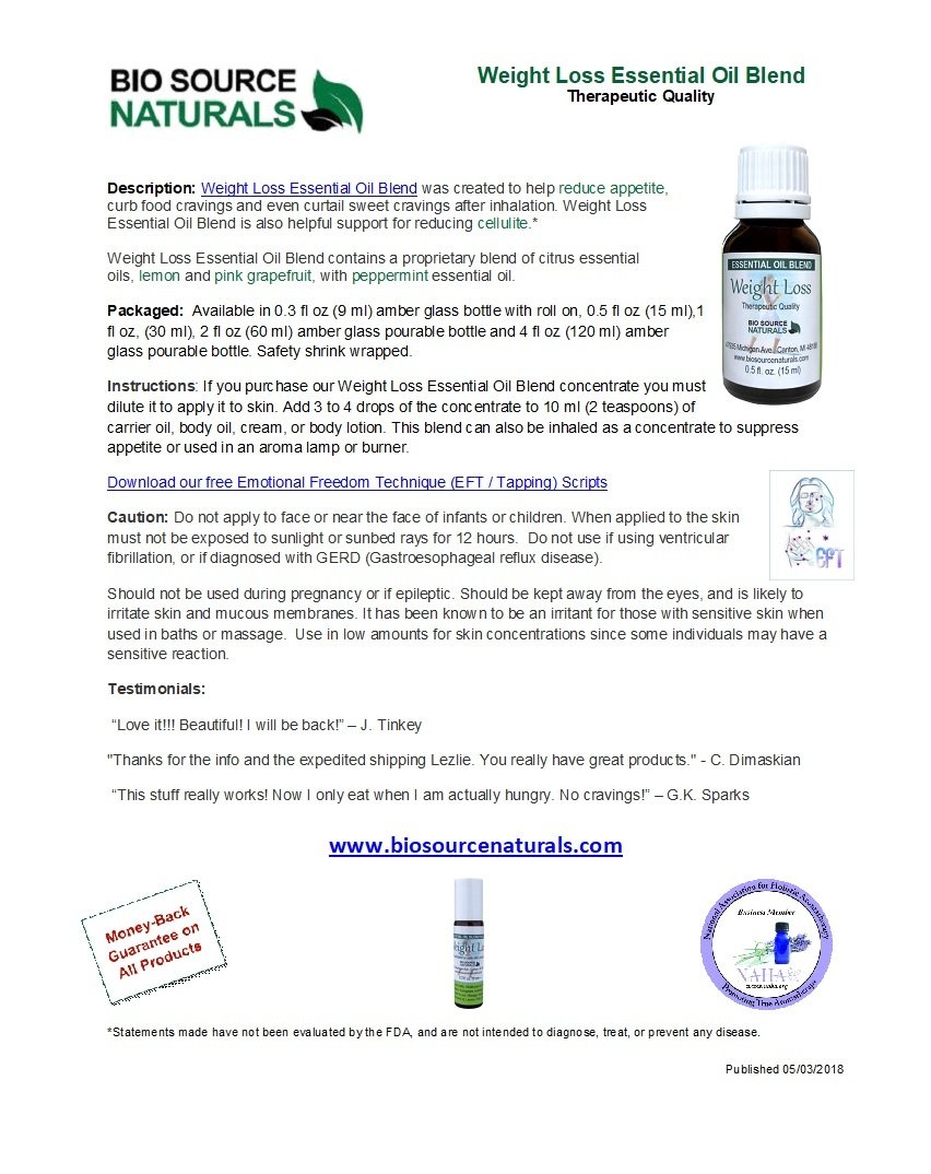 Download Weight Loss Essential Oil Blend Bulletin Store Bio Source