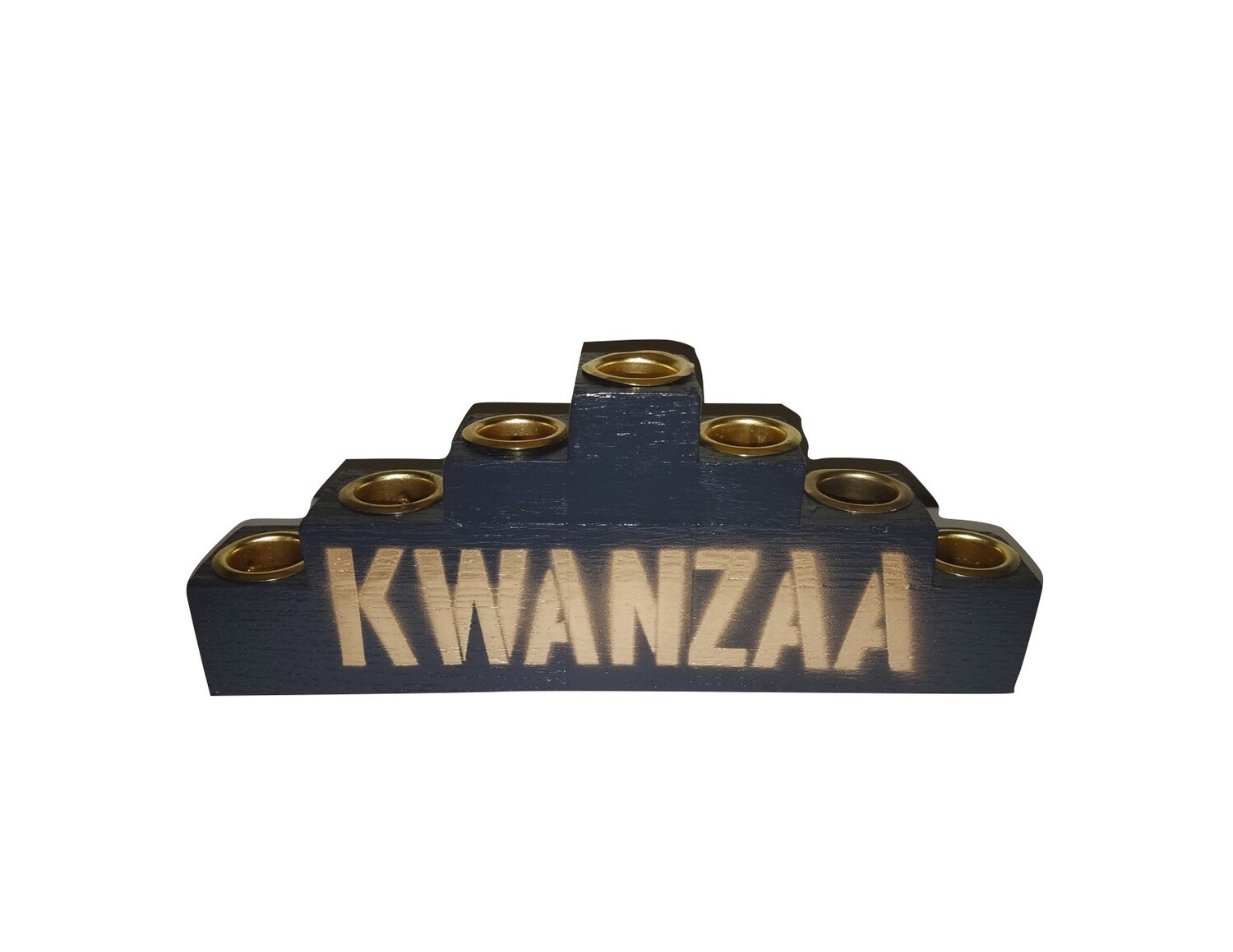 "Kwanzaa" Kinara Black Wooden Kinara with Gold Finish