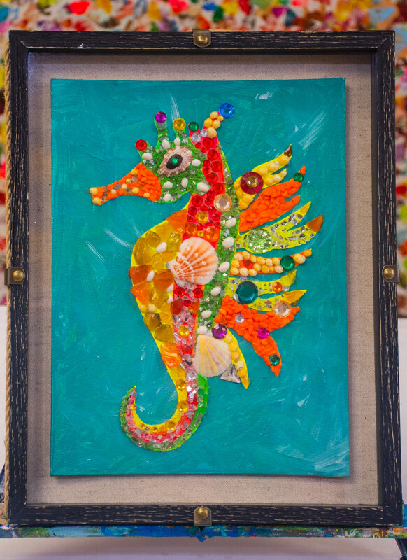DIY Mosaic Wall Art Painting with crystal. "Seahorse" sparkling