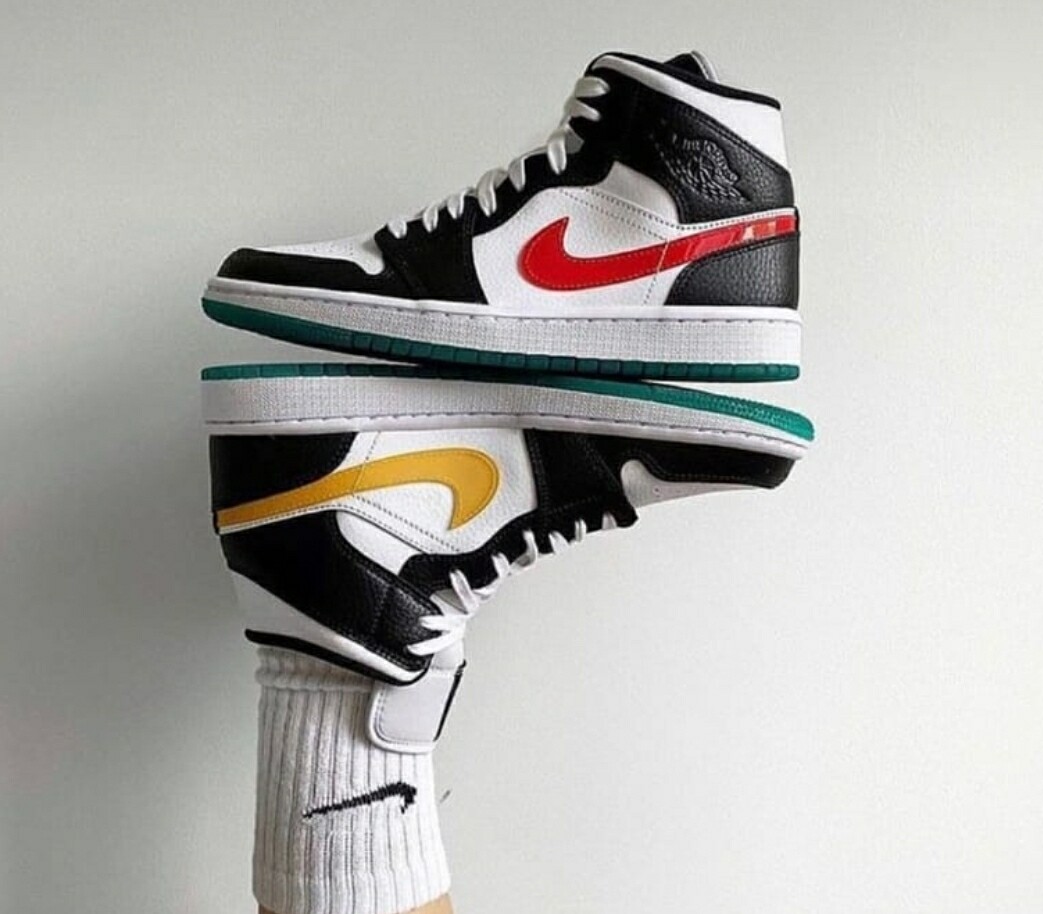 air jordan 1 mid alternates red and yellow swooshes