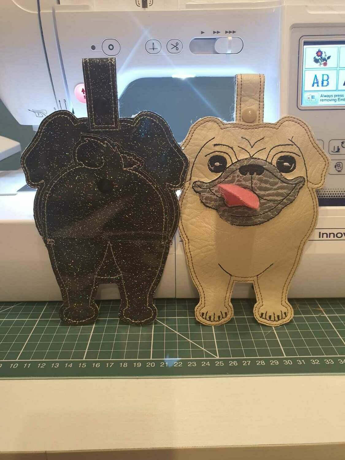 Leatherette Pug poop bag keyring