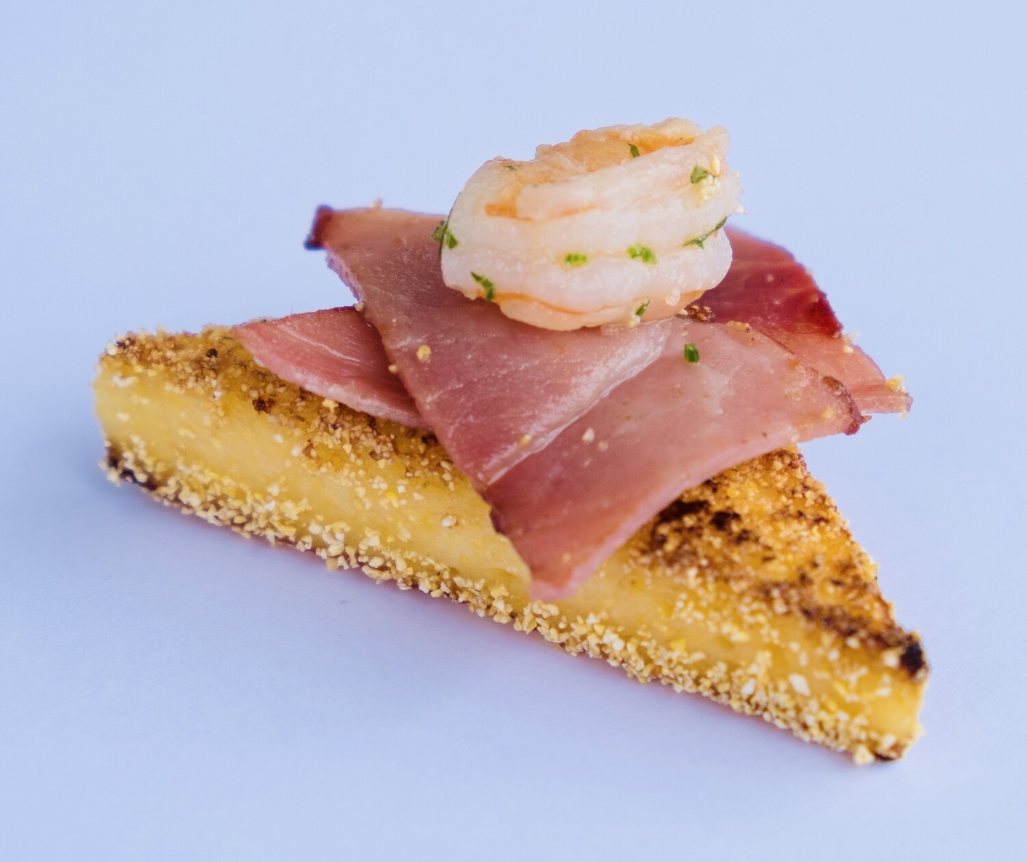 Prosciutto, Garlic Shrimp On Polenta Cake (20) GF