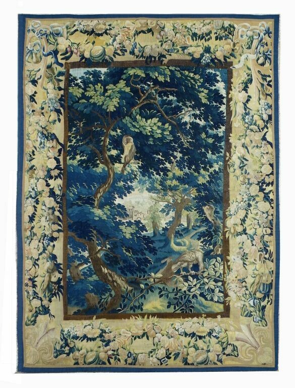 Grande Tapisserie Belge Carrée – 58x54 Cm – Motif Barcelone – Vintage Coloré