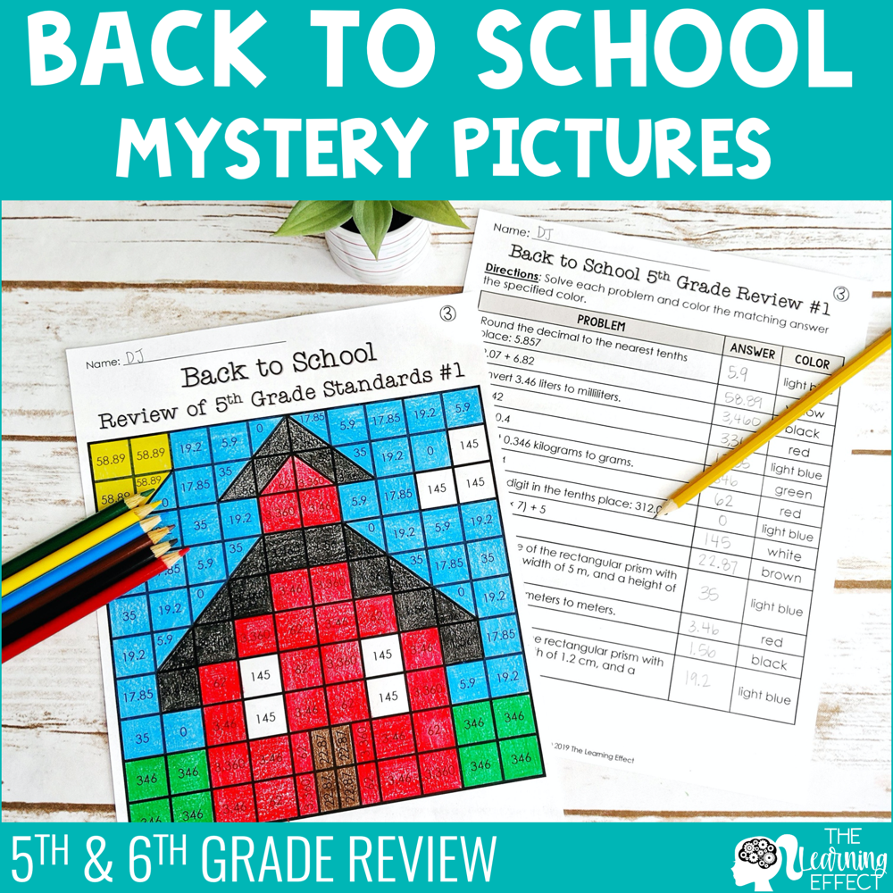 Back to School Math Mystery Pictures Review for 5th & 6th Grade | The