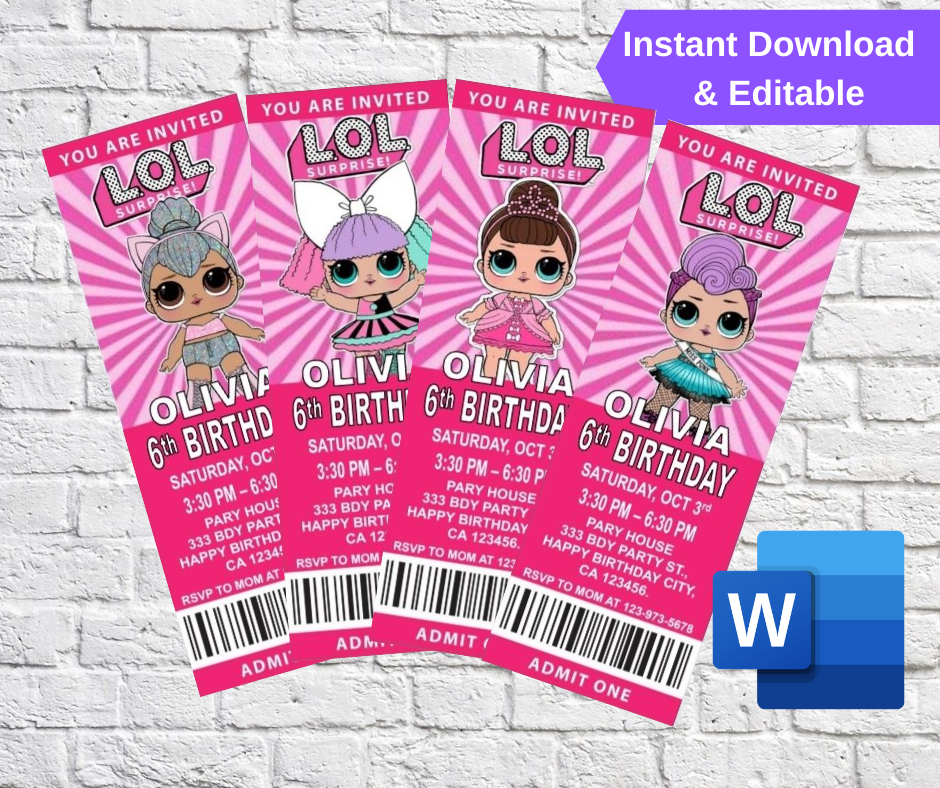 LOL Girls Birthday Invitation VIP Ticket