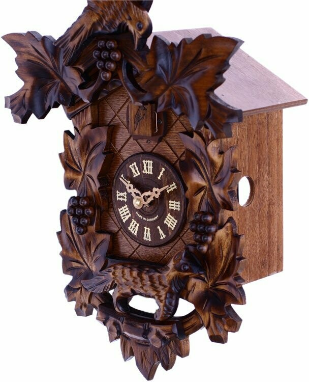 15" Aesop's Fable Cuckoo Clock with Handcarved Maple Leaves, Grapes