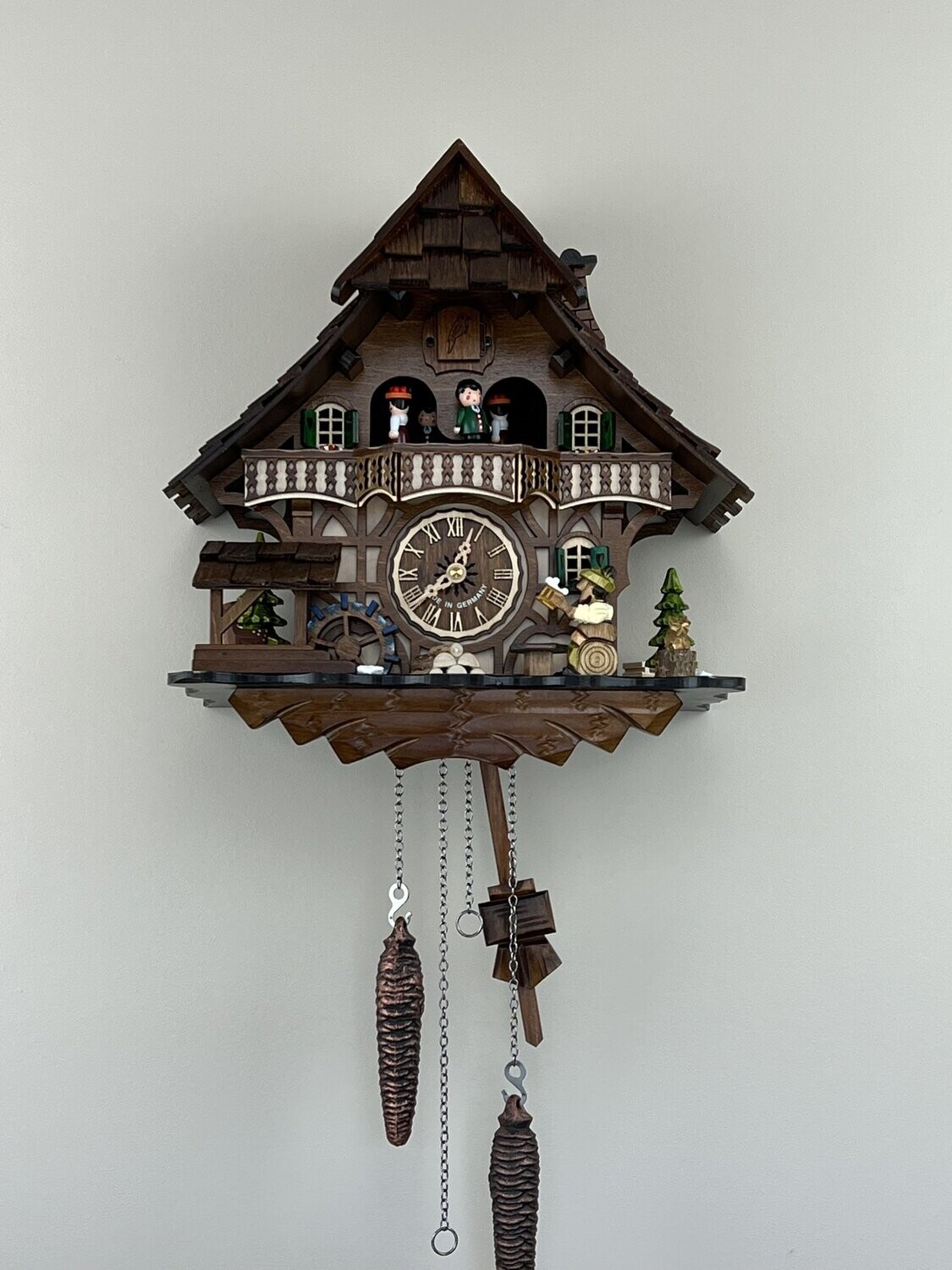 13" Musical Black Forest Cuckoo Clock with Dancers, Waterwheel, and