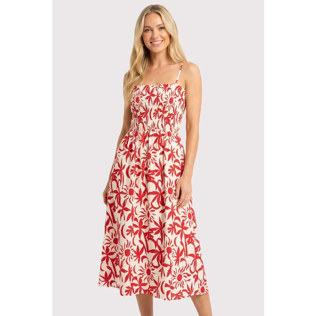 Smocked Bust Floral Midi Dress