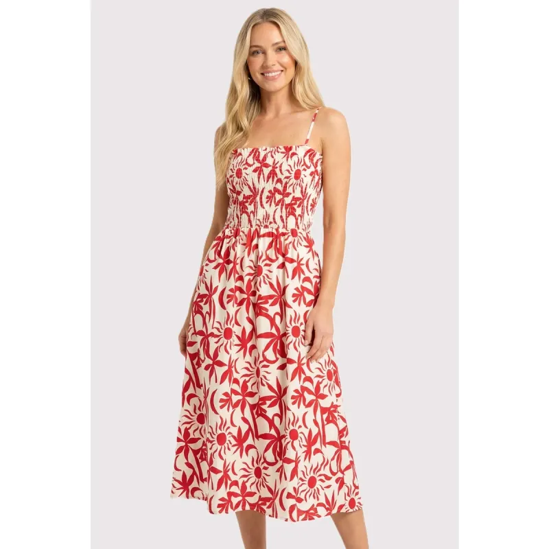 Smocked Bust Floral Midi Dress