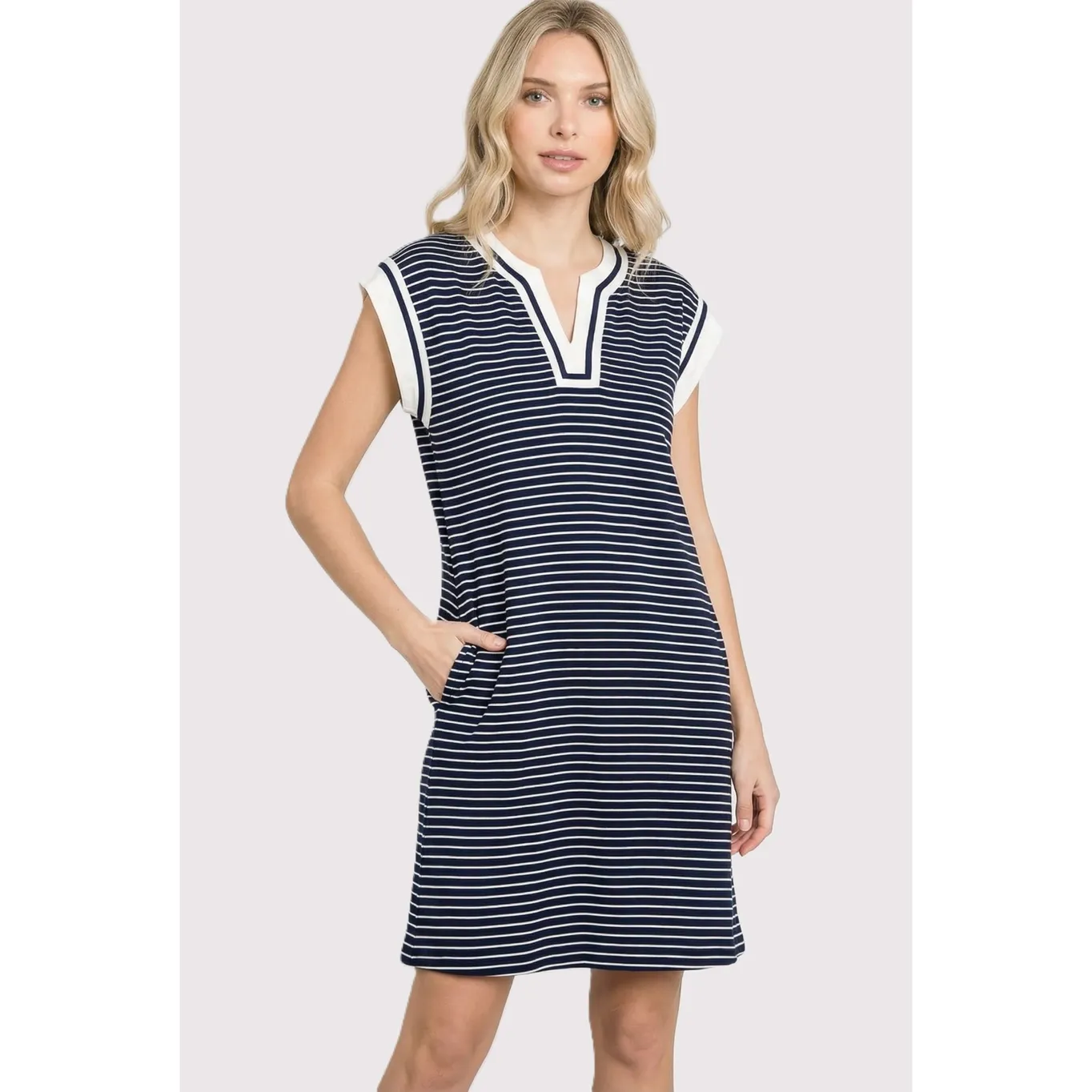 Navy Striped Shift Dress