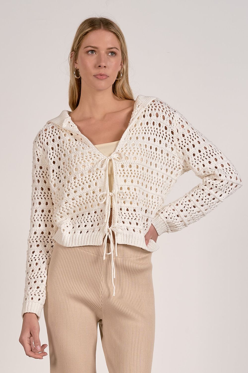 Flyaway Open Knit Sweater – White