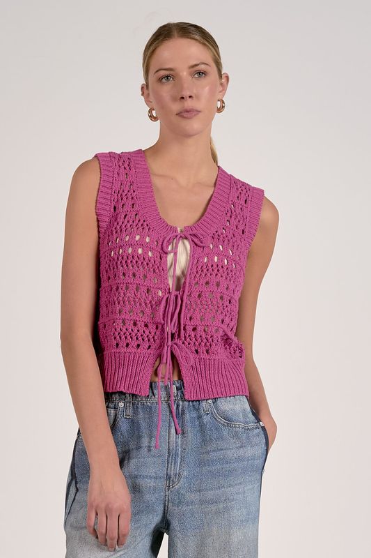 Tie Front Sweater Vest – Hot Pink