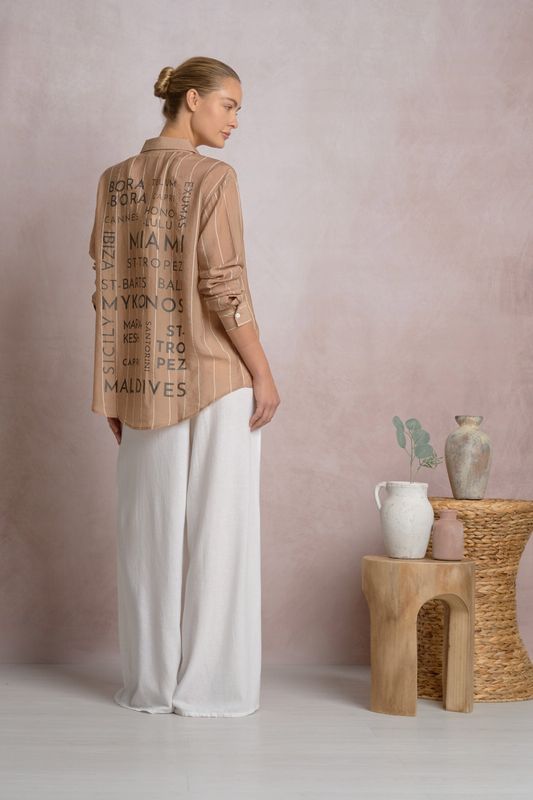 Resort Graphic Button Down – Tan