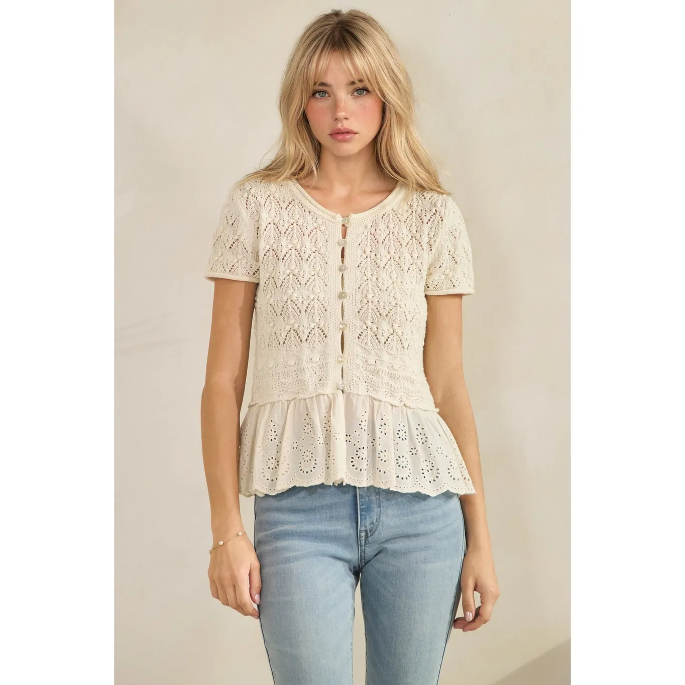 Delicate Cream Knit Peplum Top
