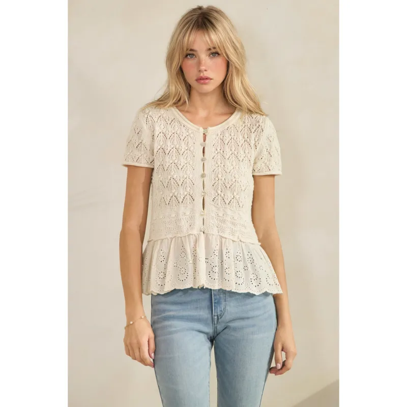 Delicate Cream Knit Peplum Top