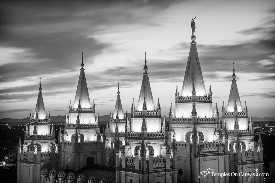 Salt Lake City Utah LDS Temple – Heavenward – Black & White – Temples