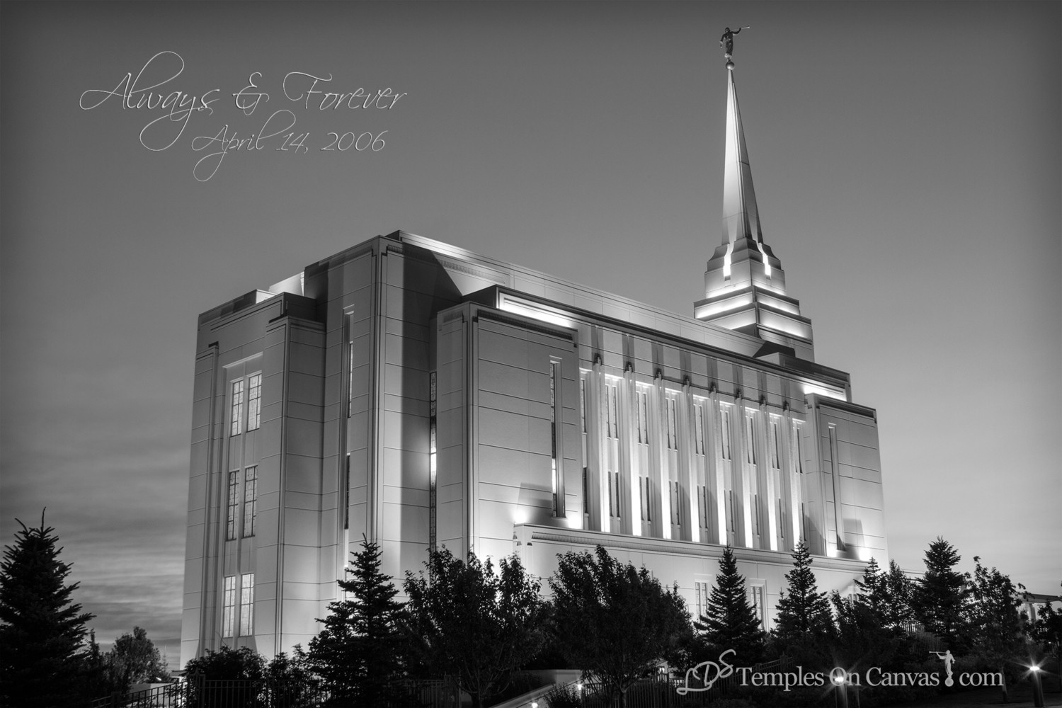 Rexburg Idaho Temple Light on the Hill Black & White Temples LDS Temples On Canvas LDS