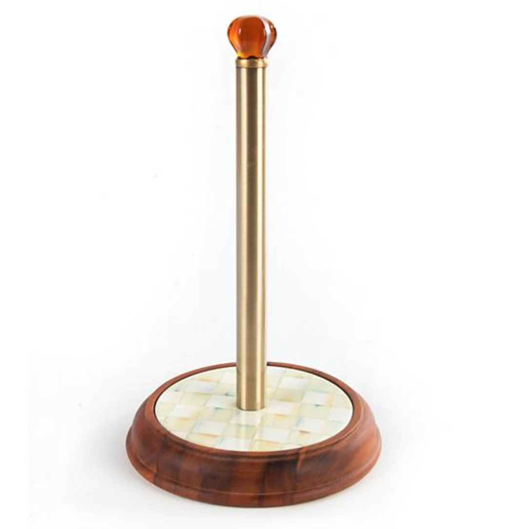 Parchment Check Wood Paper Towel Holder