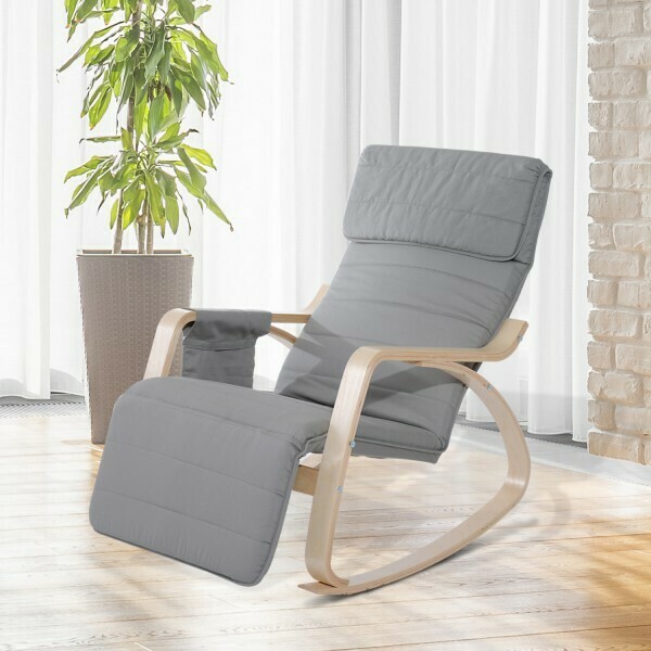 HOMCOM® Schaukelstuhl Relaxstuhl Schwingstuhl Holz Grau
