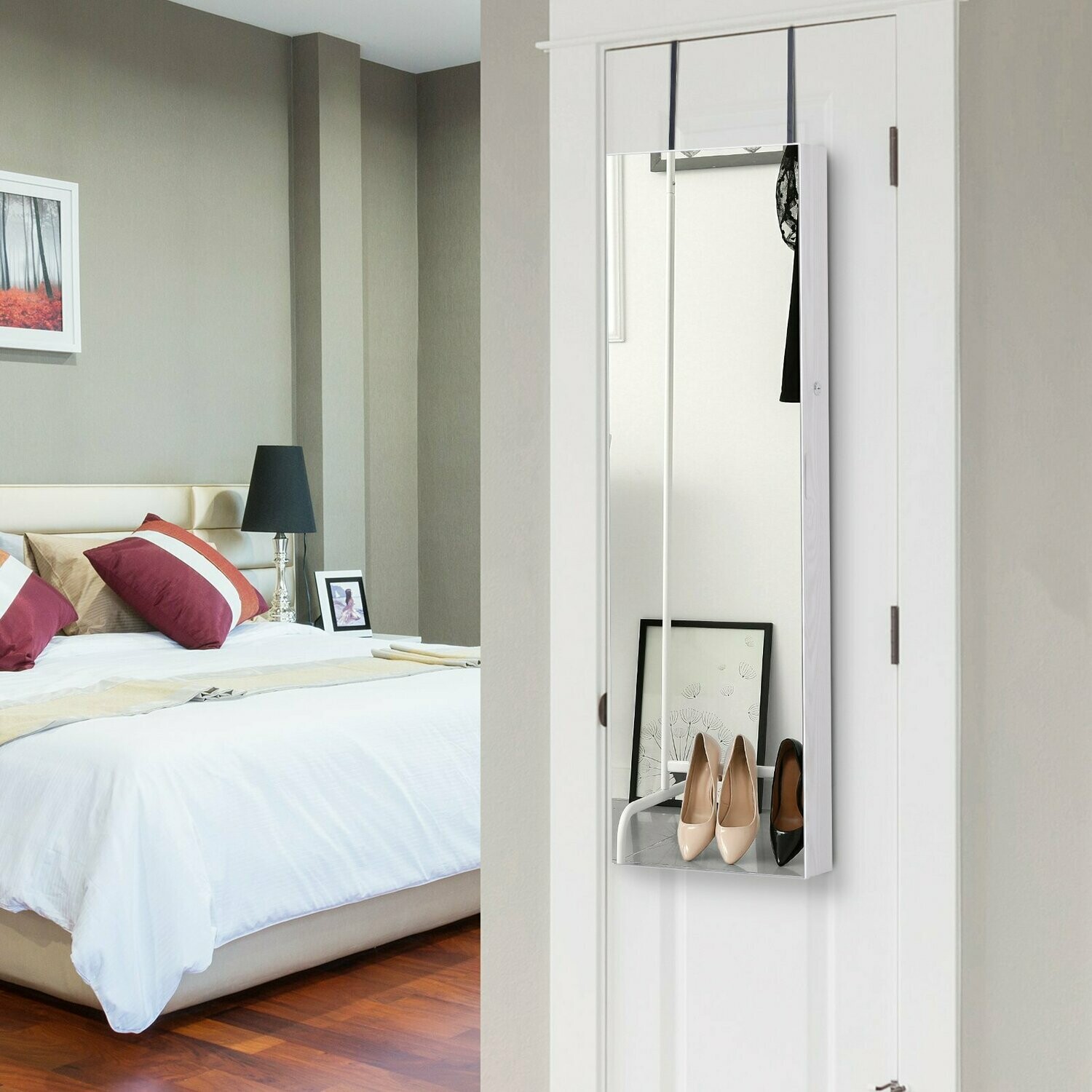 HOMCOM® Schmuckschrank Spiegelschrank Wandschrank mit LED Wand