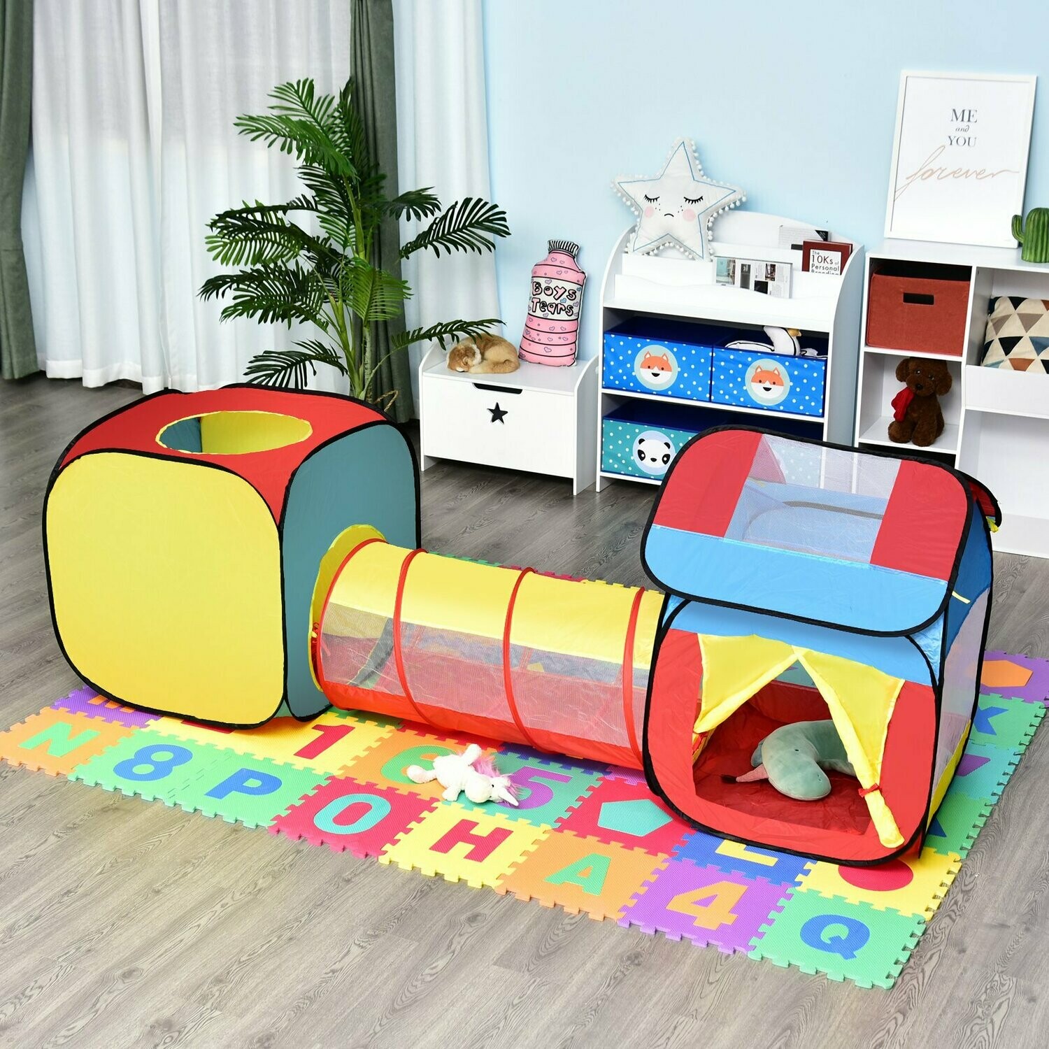 HOMCOM® Pop up Kinderspielzelt 3-teiliges Kinderzelt Babyzelt