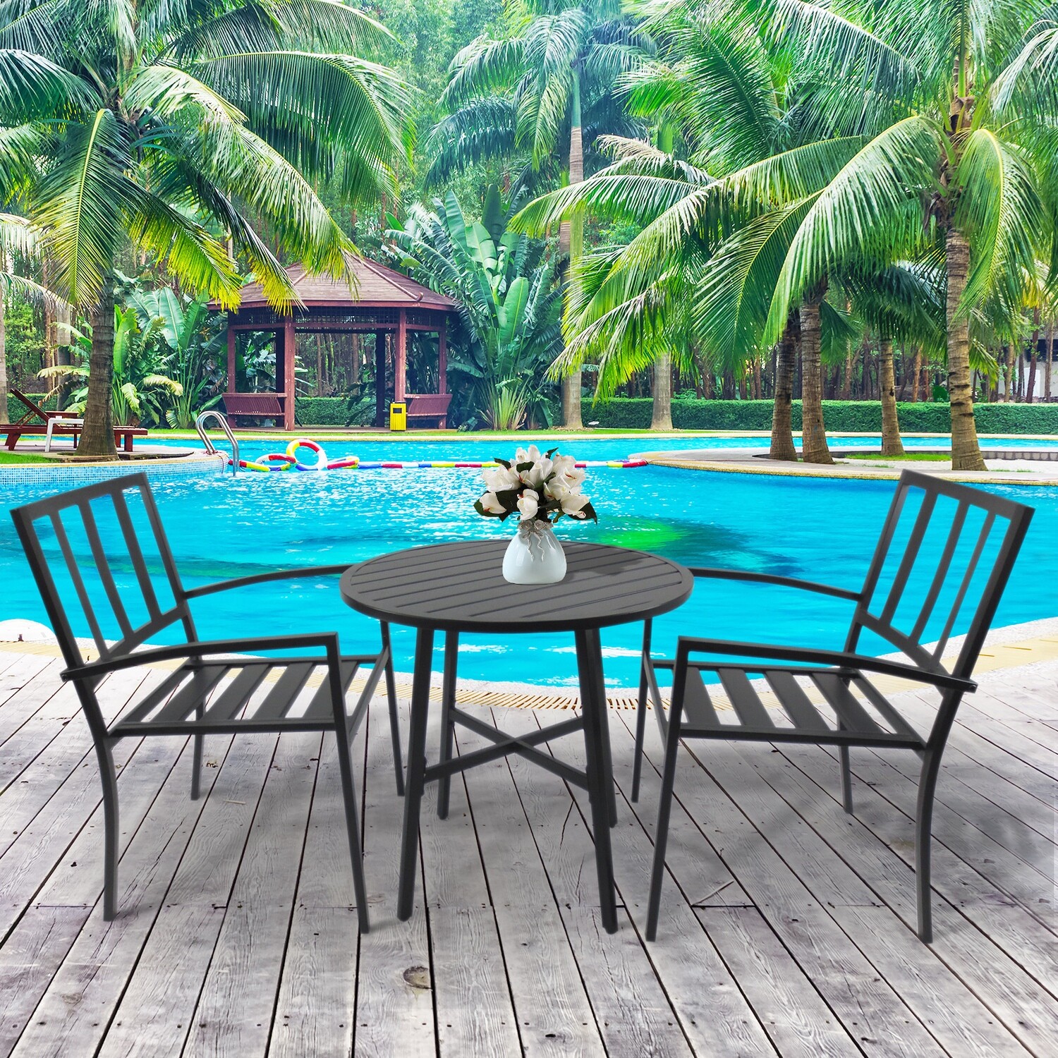 Outsunny® 3-teilige Essgruppe Sitzgruppe Esstisch-Set rund ...