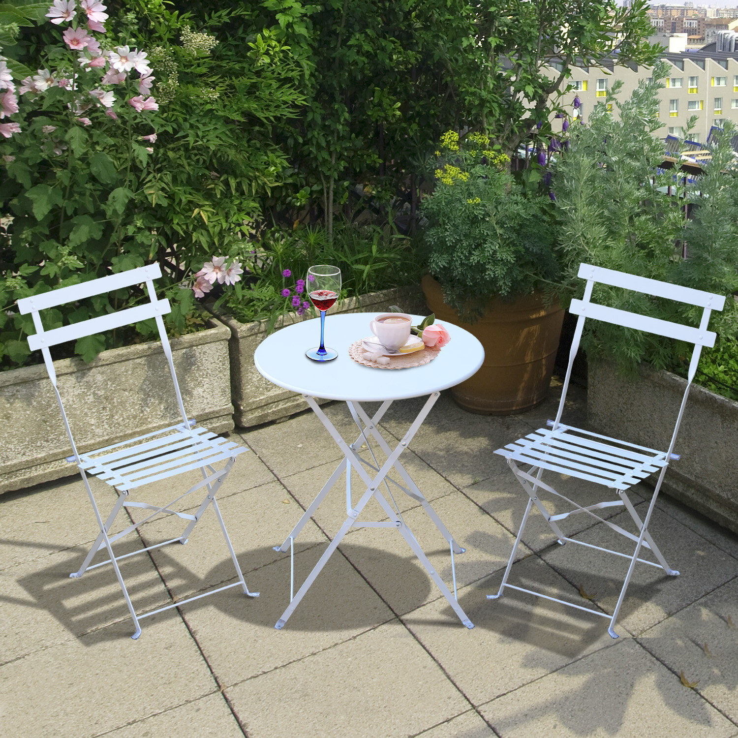 Outsunny® Bistroset 3 teilig Gartenset Balkonmöbel Metall Weiss