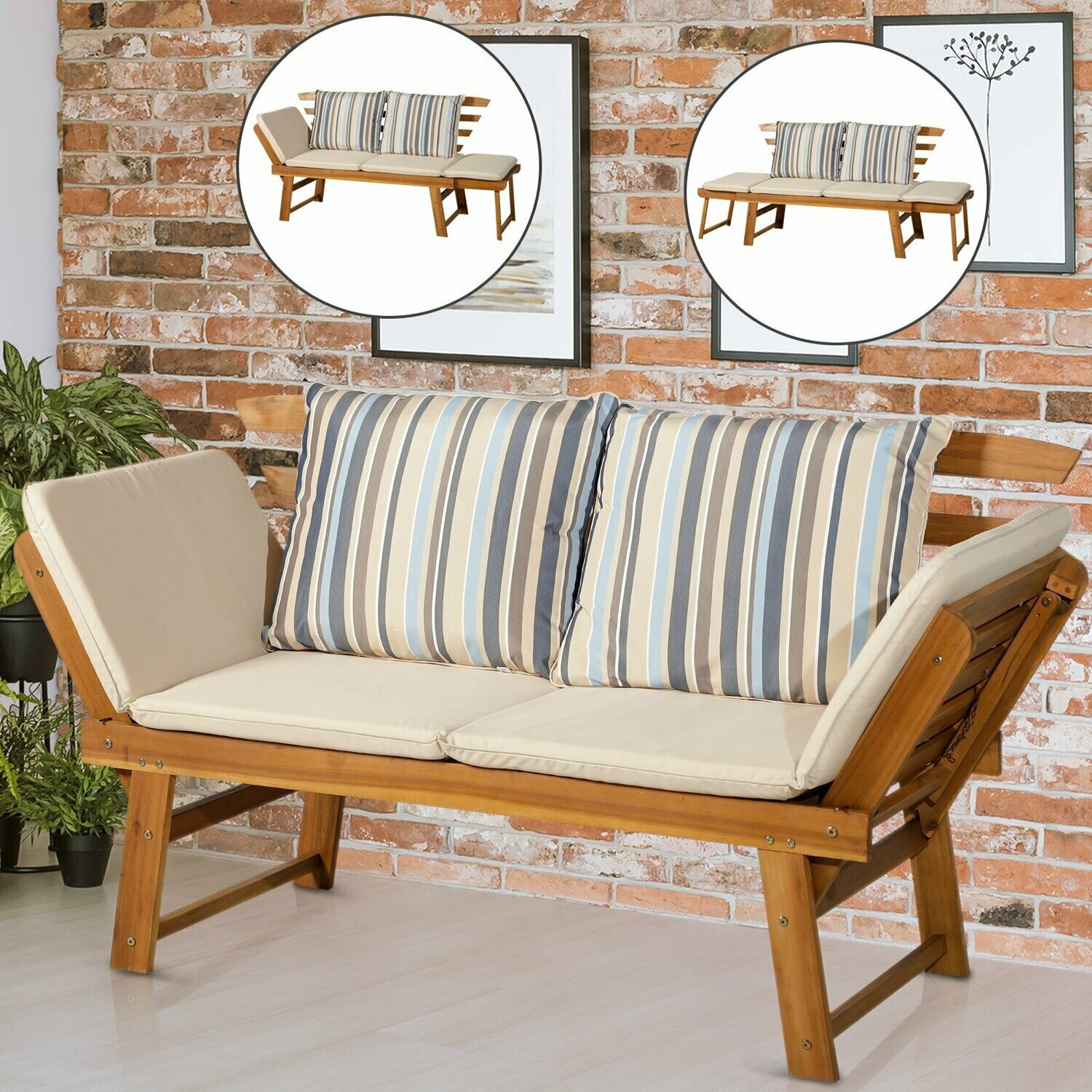 Outsunny® Gartenbank Sonnenliege Liegebett Chaiselongue Gartensofa