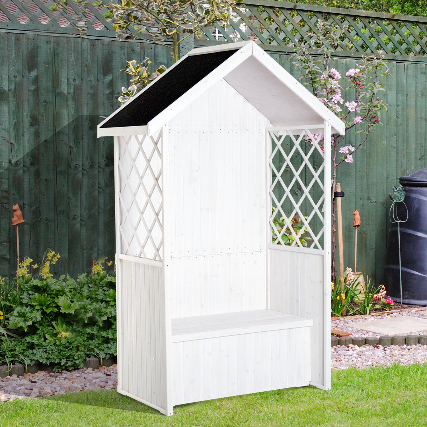 Outsunny® Laubenbank Philosophenbank mit Stauraum Tannenholz Weiss