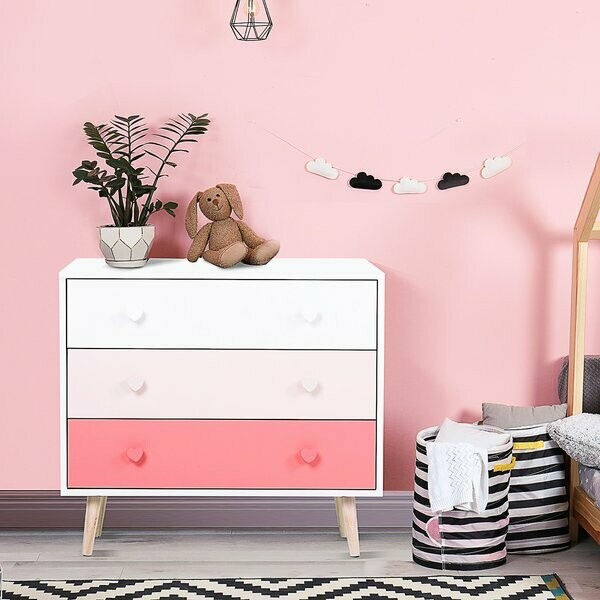 HOMCOM® Kinderzimmer Schrank 3 Schubladen Kinderschrank Kommode