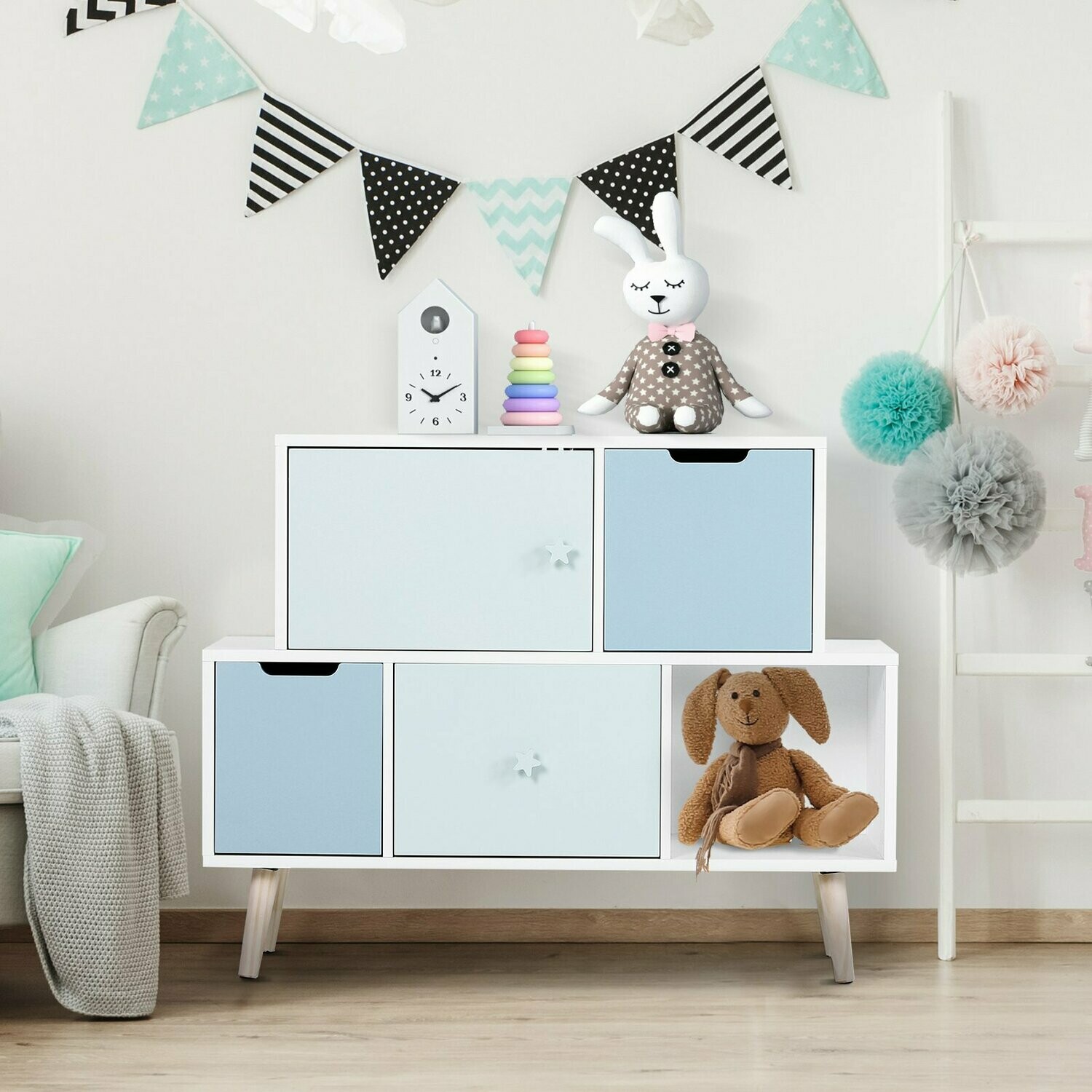 HOMCOM® Kinderzimmer Schrank Kinderschrank 3 Schubladen