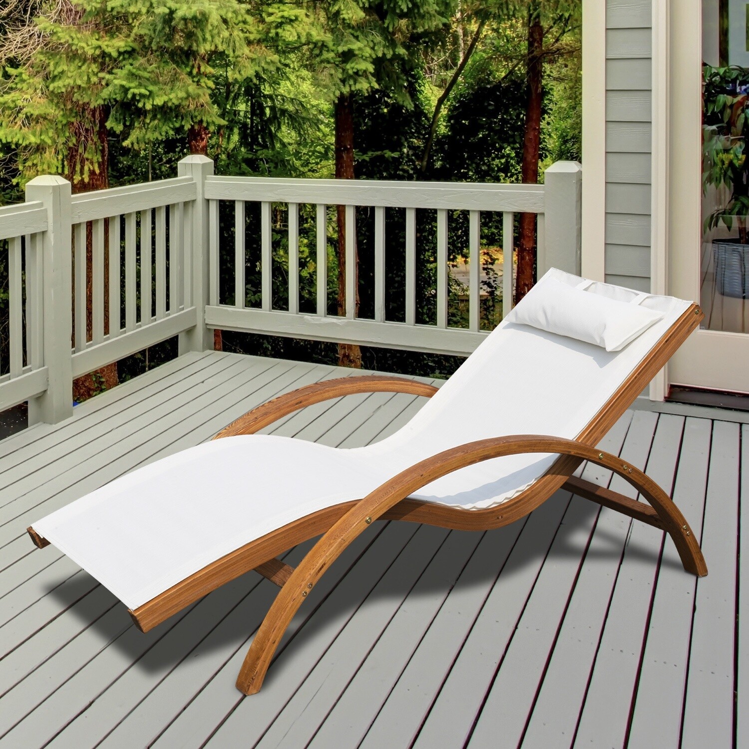 Outsunny® Sonnenliege Liegestuhl Holz creme mit Kissen