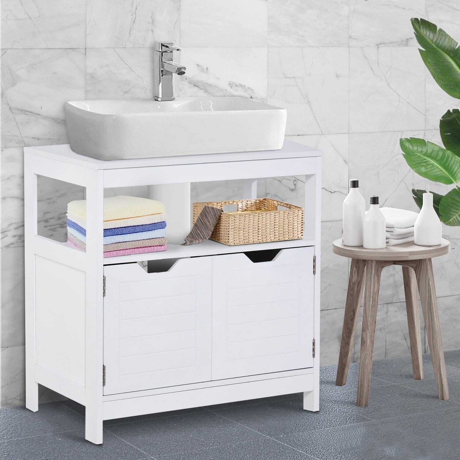 kleankin® Waschbeckenunterschrank moderner Badschrank mit Doppeltür