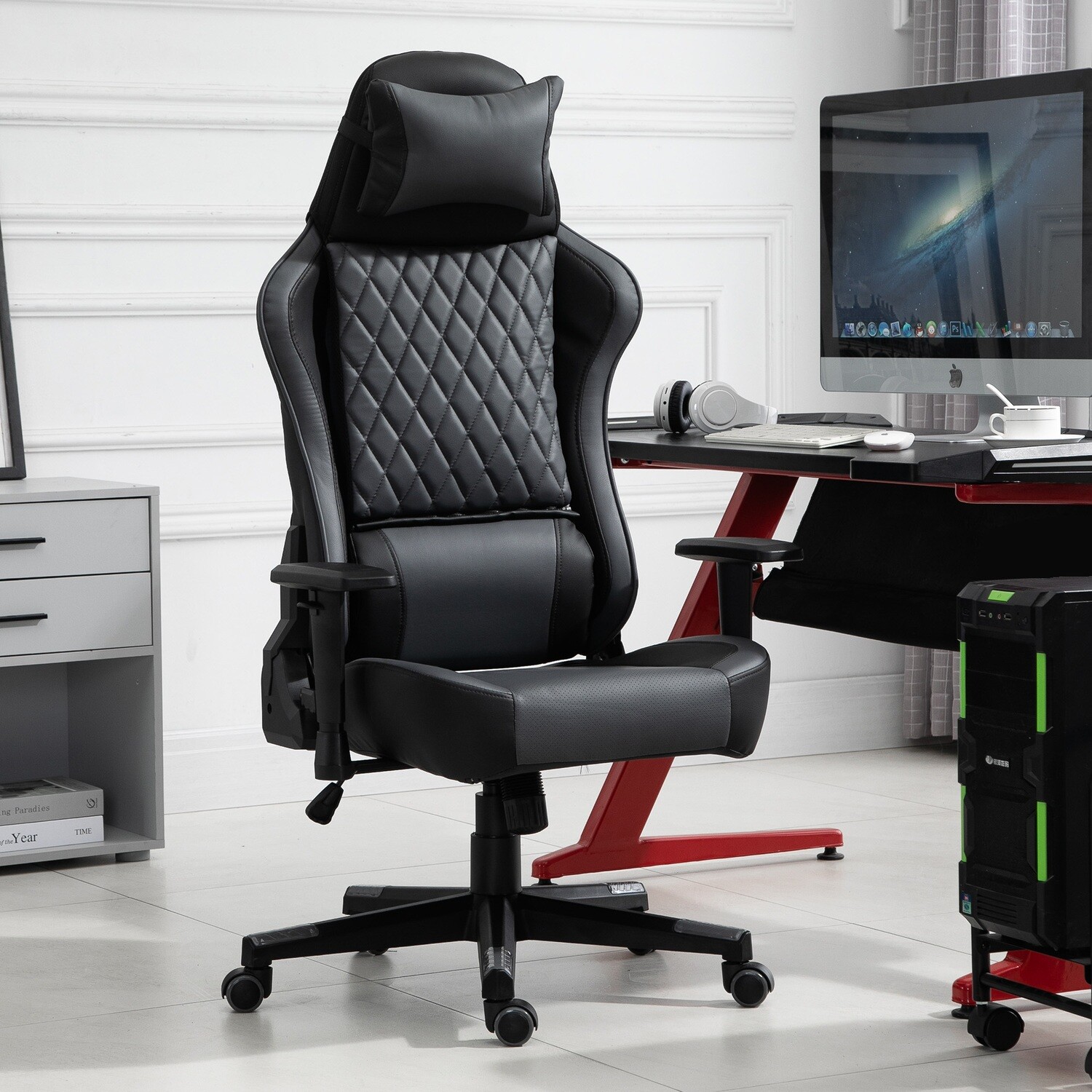 Vinsetto® Ergonomischer Gaming Stuhl Bürostuhl mit Wippfunktion höhenverstellbar Schwarz