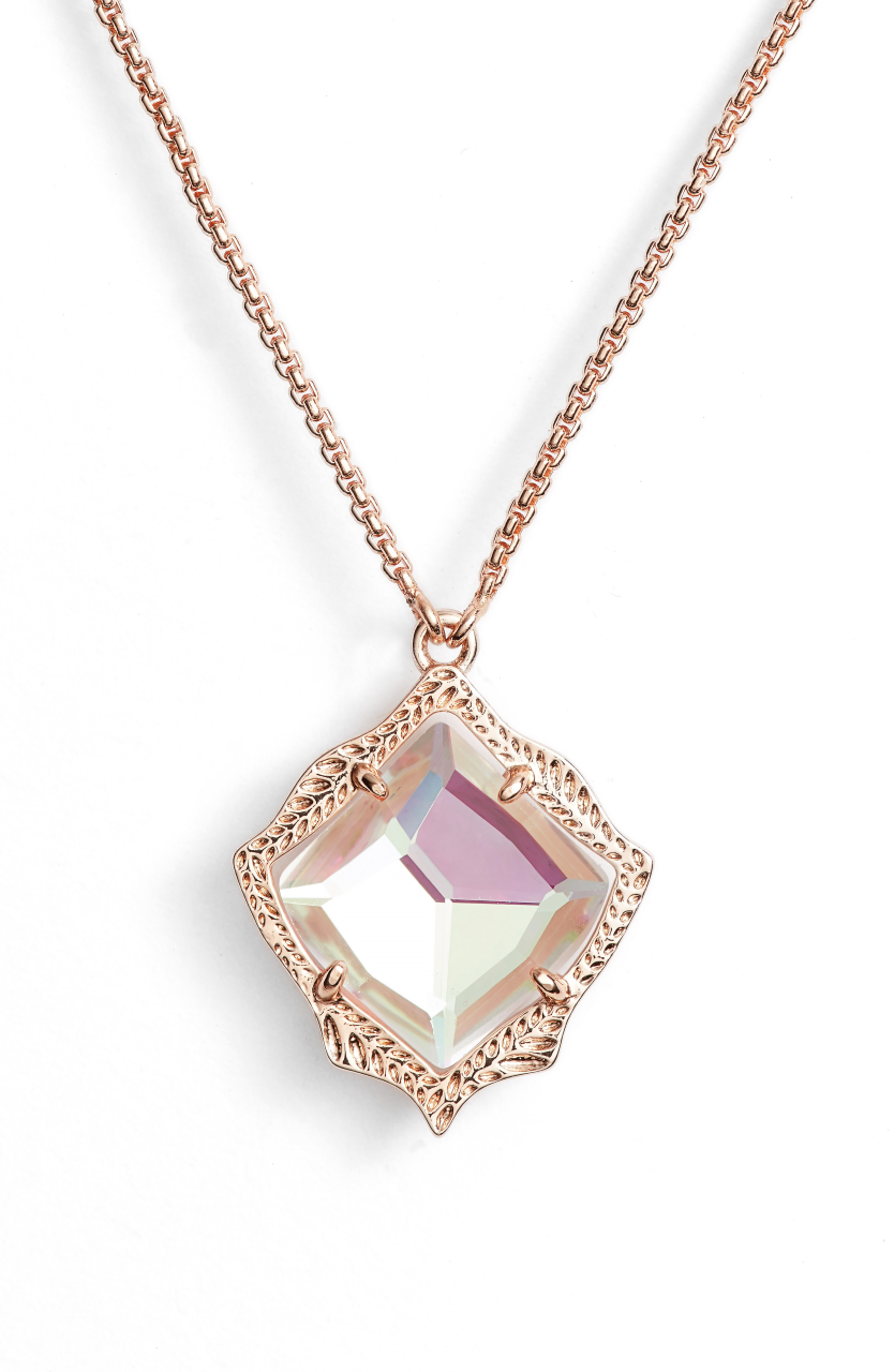 Kendra Scott Kacey Rose Gold Long Pendant Necklace in Dichroic Glass
