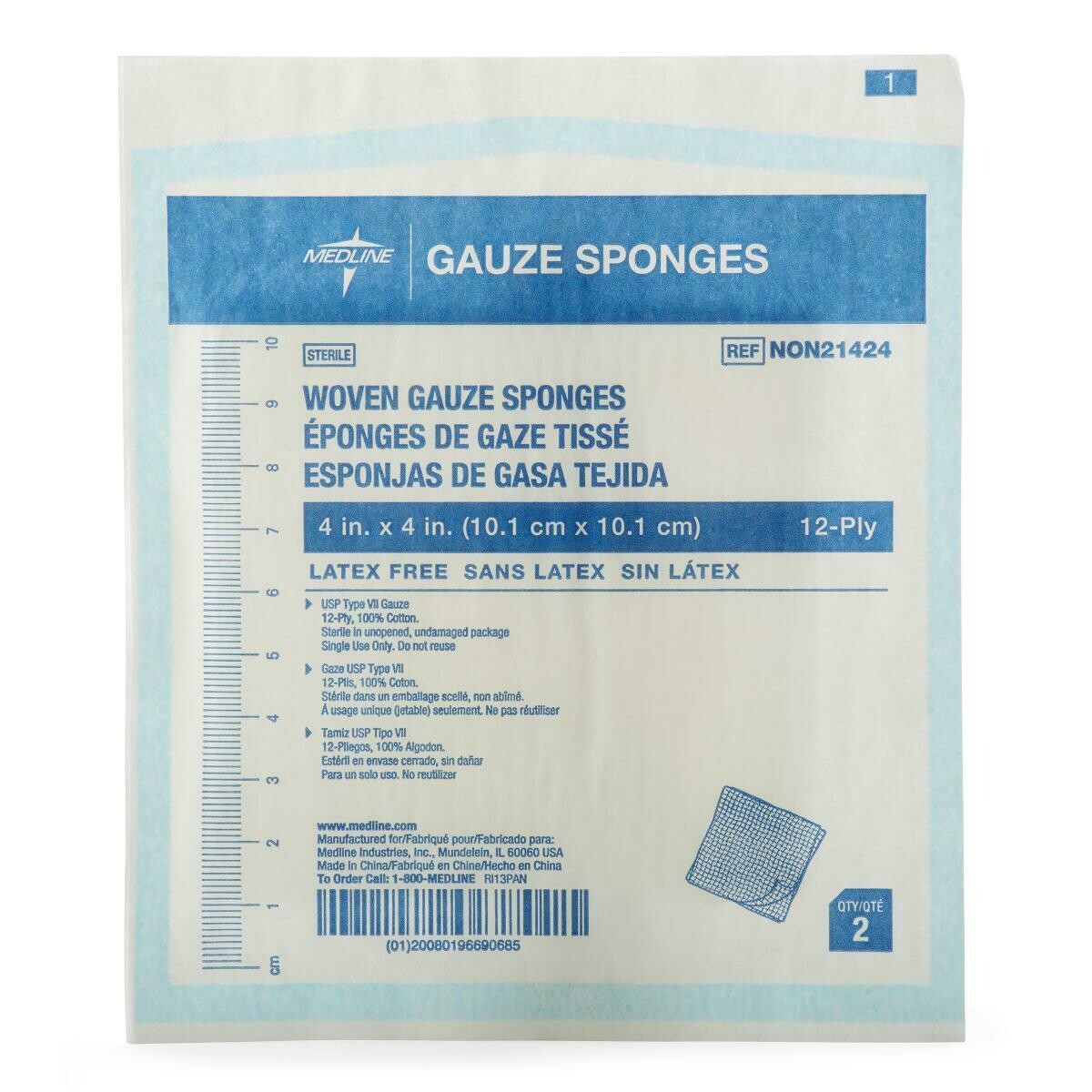 COTTON WOVEN GAUZE SPONGE 12PLY 4" X 4" BOX OF 50
