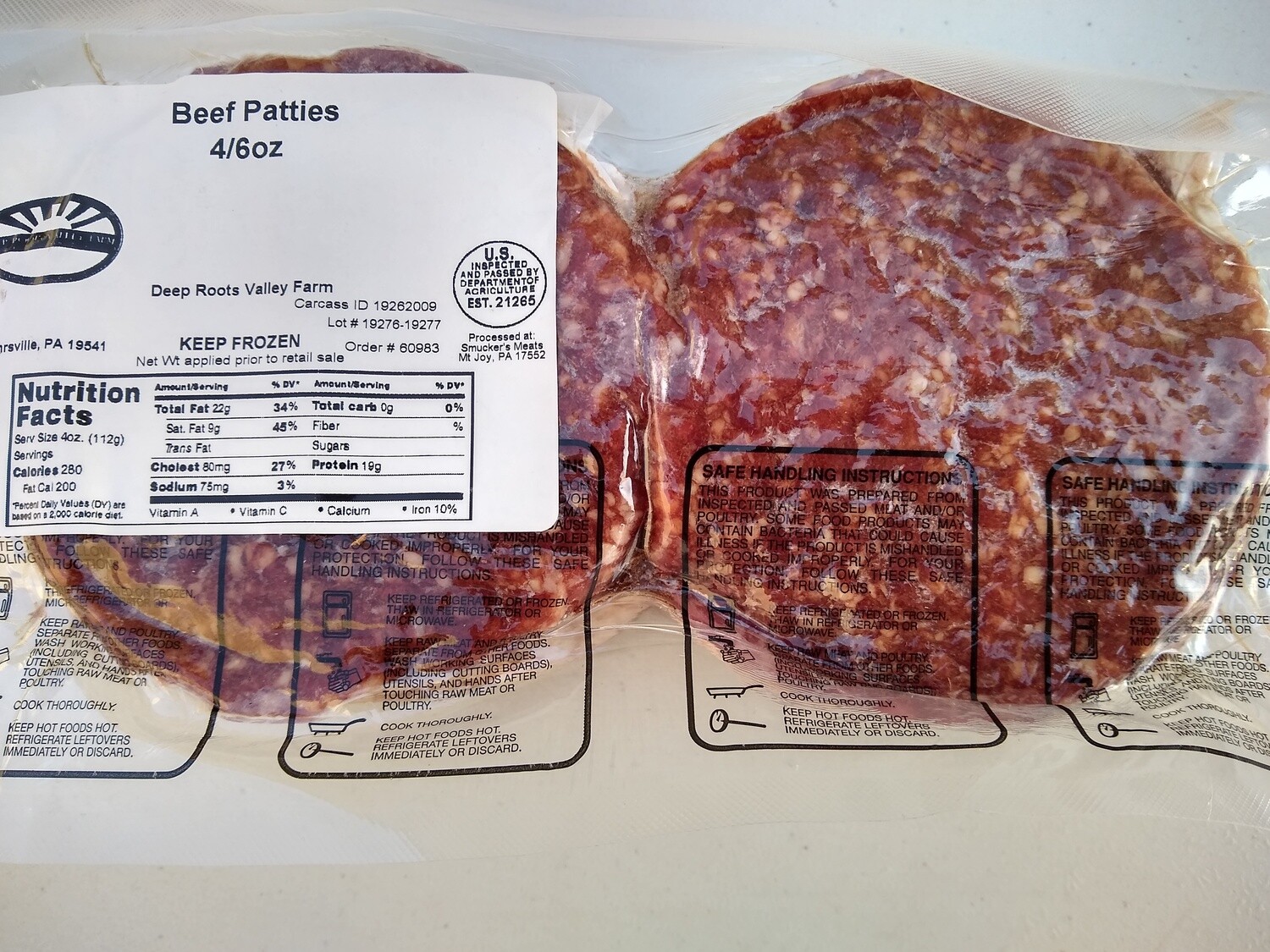 6 oz Burger patties (4 patties, 1.51.6lbs) Farm To Table Meals