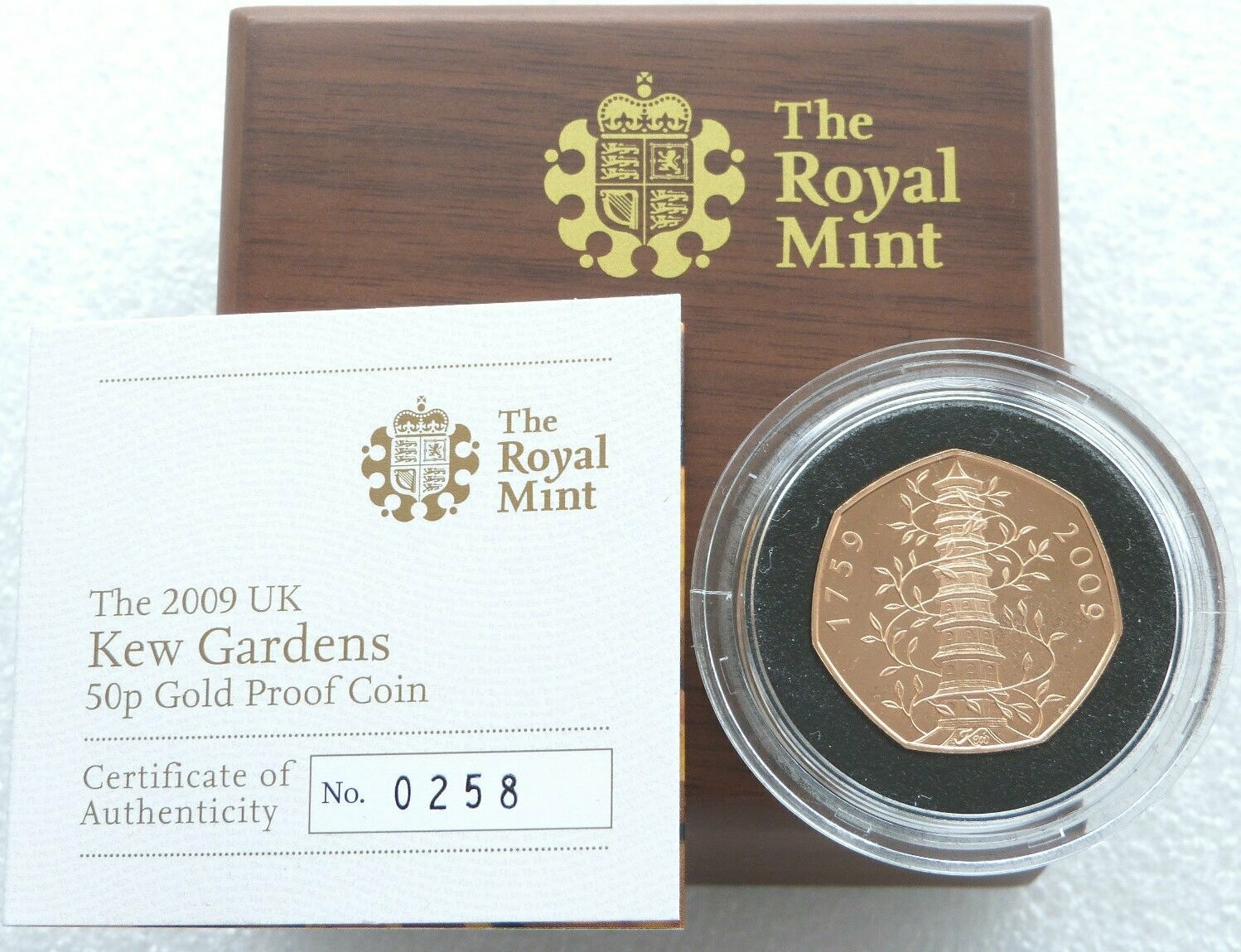 2009 Kew Gardens 50p Gold Proof Coin Box Coa Mintage 629