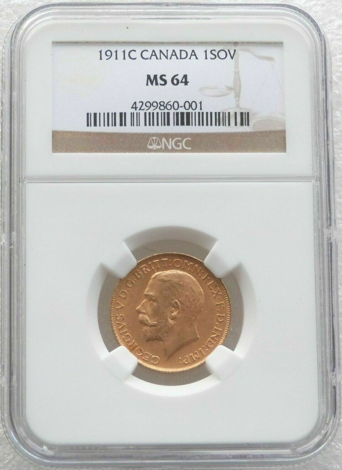1911C Canada Ottawa Mint V Full Sovereign Gold Coin NGC MS64