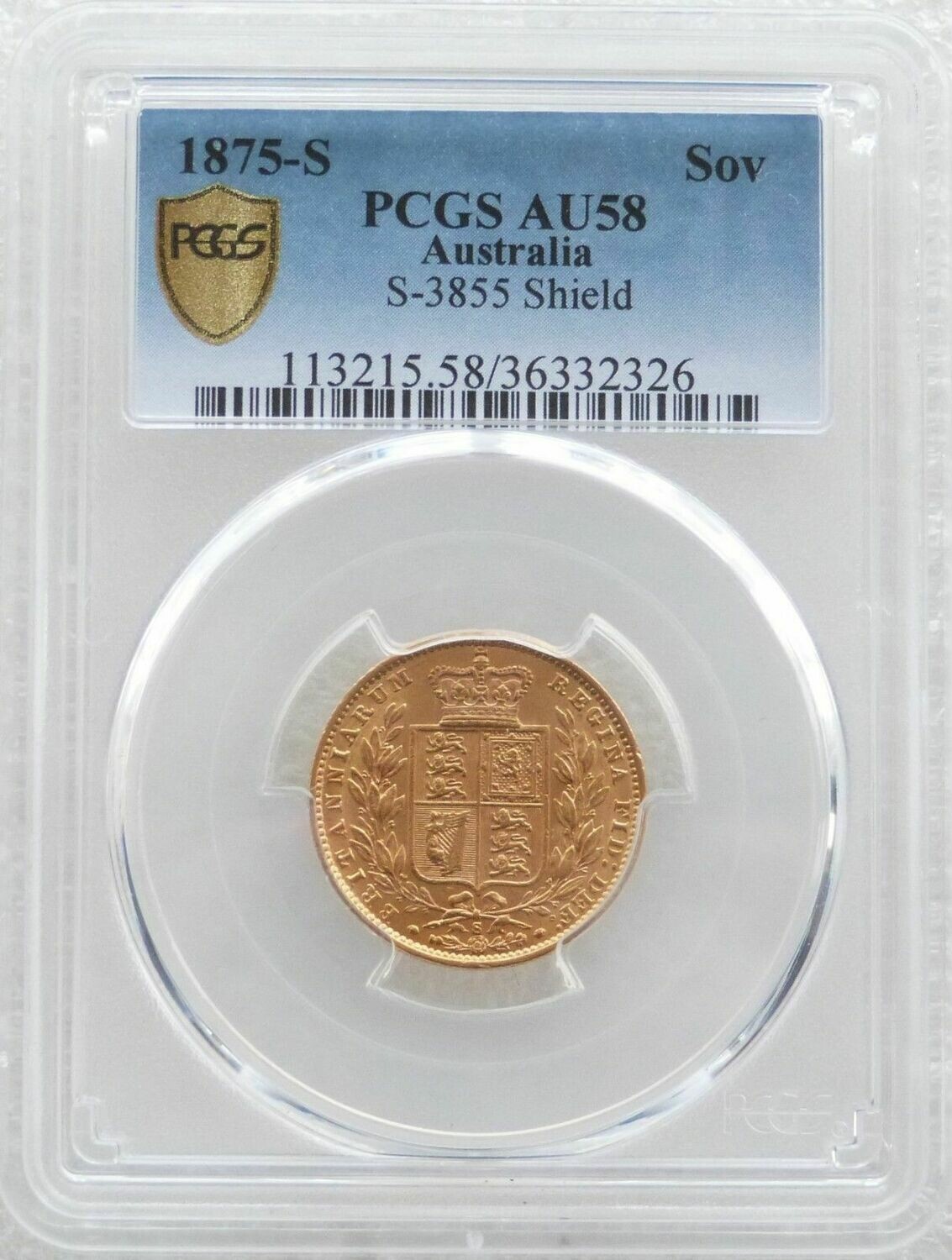 1875S Australia Sydney Victoria Full Sovereign Gold Coin PCGS AU58