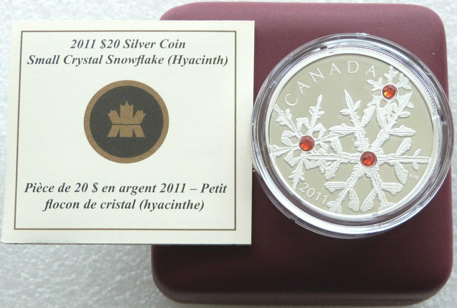 2011 Canada Swarovski Crystal Snowflake Hyacinth Red 20 Silver Proof