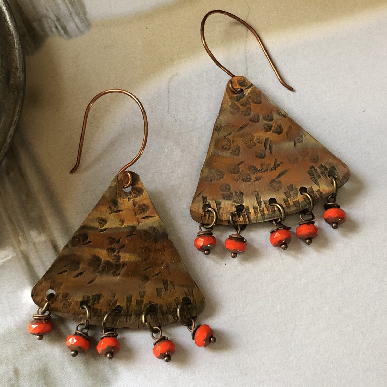 Flame Painted Copper Earrings