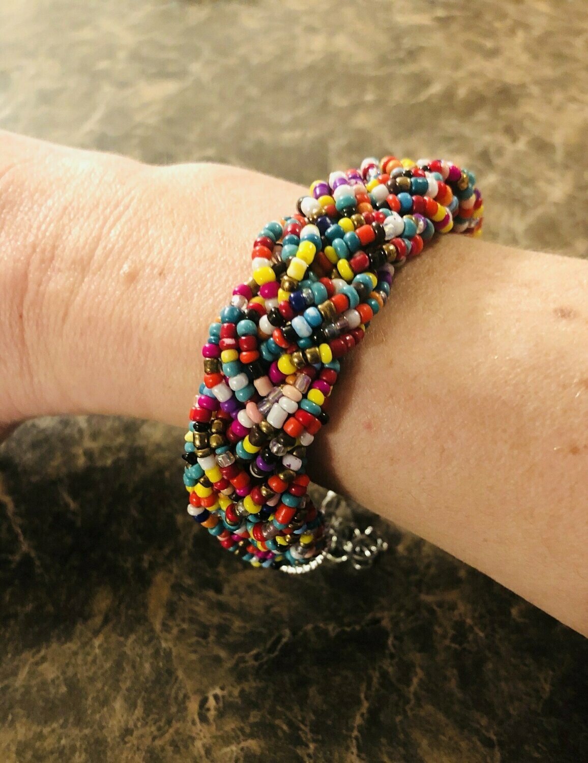 Turquoise multi color braided seed bead bracelet