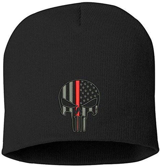 Punisher Red Line Black Skull Knit Hat