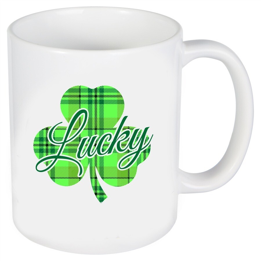 Lucky Plaid Shamrock Irish Coffee Cup 2Sided