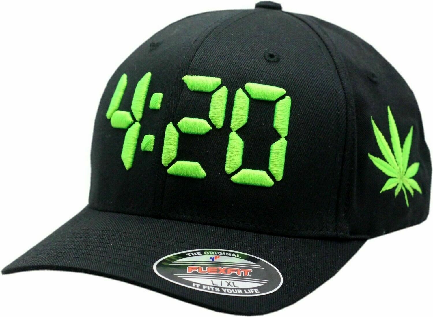 420 Marijuana Leaf Black Flex Fit Hat
