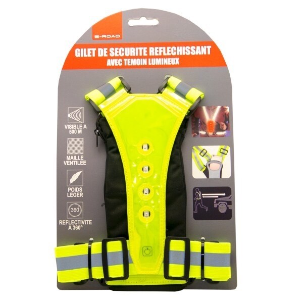 Gilet De Sécurité LED Pour Vélo Et Moto - Jaune Réfléchissant Avec Batterie