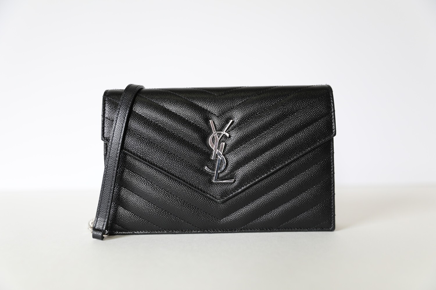 Saint Laurent Wallet on Chain Small, Black with Silver Hardware